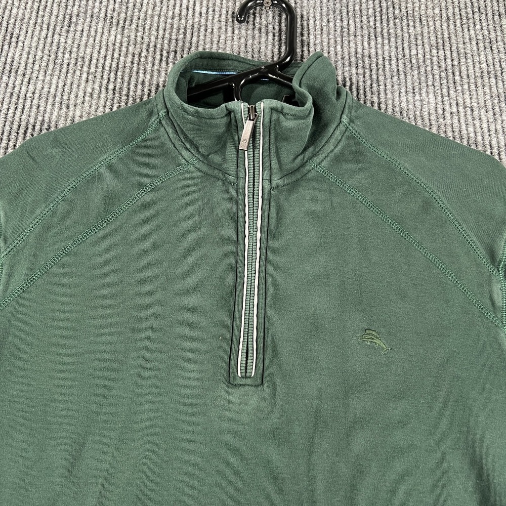 Tommy Bahama Sweatshirt Sweater Mens Medium Green Long Sleeve 1/4 Zip Mock Neck